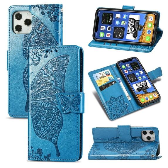 iPhone 12 Pro Max Case, iPhone 12 Pro Max Wallet Folio Case Magnetic Closure RFID Blocking Card Slots Kickstand Shockproof Absorption Double Protection Case for Apple iPhone 12 Pro Max, Blue
