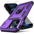 thumbnail image 1 of for iPhone 12 Pro Max Case,with Camera Lens Cover HD Screen Protector,[Military Grade] Ring Car Mount Kickstand Hybrid Hard PC Soft TPU Shockproof Protective Case for iPhone 12 Pro Max-Purple, 1 of 11