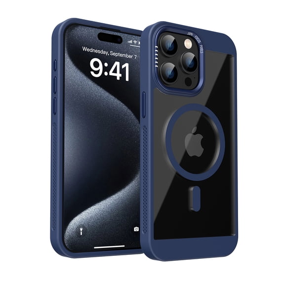 for iPhone 12 Pro Max Clear Case with Magnetic Ring, Mesh Breathable Heat Dissipation Hole Slim Phone Case, Military Grade Protection Non-Yellowing Transparent Cover for iPhone 12 Pro Max, Blue