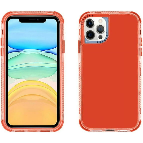 for iPhone 12 Pro Max Clear Case, Neon Colors Three Durable Layers Rugged Slim Flexible TPU Anti-Drop Reinforced Corners Shockproof Bumper Protective Phone Case for Women Girl Men Orange