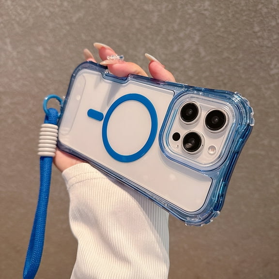 for iPhone 12 Pro Max Clear Magnetic Case with Anti-Drop Wrist Strap, Military Grade Drop Protection Anti-Yellowing Cell Phone Cover - Rugged Durable Shockproof Protective Bumper Case, Darkblue