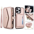 thumbnail image 1 of For iPhone 12 Pro Max Crossbody Wallet Phone Case,Magnetic Detachable Flip,With Wrist Strap&Shoulder Strap,Zipper Pocket,Card Holder,Compatible with Mag-Safe,PU Leather Shockproof Case,Rosegold, 1 of 9