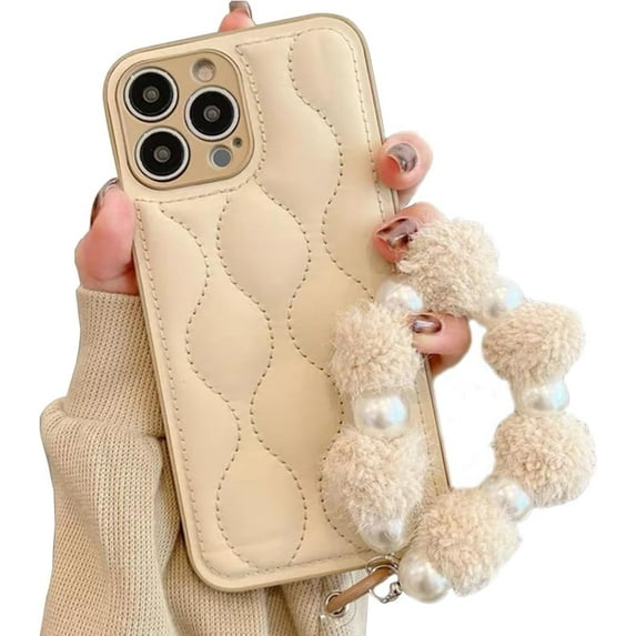 for iPhone 12 Pro Max Cute Case Leather Diamond Pattern with Lovely Bracelet Chain, Phone Case Soft Flexible TPU Shockproof Full-Body Protective case Cover for Women Girls Light Brown
