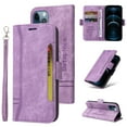 thumbnail image 1 of For iPhone 12 Pro Max Flip Case, Slide Card Pocket Premium PU Leather Folio Flip with Design Card Slots Wrist Strap Shockproof Kickstand Magnetic Protective Cover For iPhone 12 Pro Max, Purple, 1 of 12