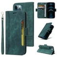 thumbnail image 1 of For iPhone 12 Pro Max Flip Case, Slide Card Pocket Premium PU Leather Folio Flip with Design Card Slots Wrist Strap Shockproof Kickstand Magnetic Protective Cover For iPhone 12 Pro Max, Green, 1 of 12