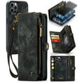 thumbnail image 1 of iPhone 12 Pro Max Leather Detachable Wallet Zipper Case with 8 Card Slots Holder Magnetic case for iPhone 12 Pro Max Flip Wallet Handle Wrist Strap Shockproof Pocket Handbag for Man Woman, Black, 1 of 9