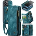 thumbnail image 1 of iPhone 12 Pro Max Leather Detachable Wallet Zipper Case with 8 Card Slots Holder Magnetic case for iPhone 12 Pro Max Flip Wallet Handle Wrist Strap Shockproof Pocket Handbag for Man Woman, Green, 1 of 9