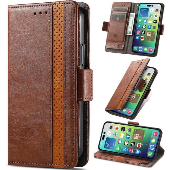 for iPhone 12 Pro Max Leather Phone Case Thin Wallet Folio Flip Cover Business Contrast Stripe Style, [RFID Blocking] Multi Card Holder Cash Slot, Magnetic Clasp, Kickstand