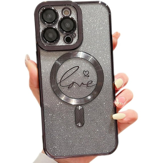for iPhone 12 Pro Max Magnetic Case Compatible with MagSafe,Full Protection Slim Shockproof Elegant Anti-Scratch Back Glitter Case with Camera Lens Protector Dust-Proof Net Case 6.7" Gold