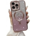 thumbnail image 1 of for iPhone 12 Pro Max Magnetic Case Compatible with MagSafe, Luxury Love Heart Pattern Plating Clear Phone Case Camera Protection Glitter for Women Girls Shockproof Slim Back Bumper 6.7"-Pink, 1 of 7