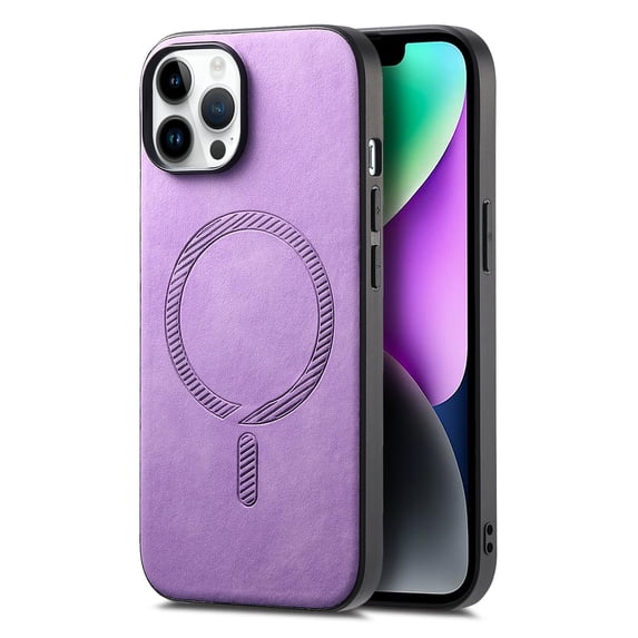 for iPhone 12 Pro Max Magnetic Case, Luxury PU Leather Skin-Feel Back Protective Phone Cover Compatible with Mag-Safe Support Car Mount Holder for iPhone 12 Pro Max, Purple