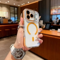 for iPhone 12 Pro Max Magnetic Case [with Camera Lens Stand] [Compatible with Mag-Safe] Not Yellowing Crystal Clear Transparent Shockproof Protective Phone Cover for iPhone 12 Pro Max, Orange
