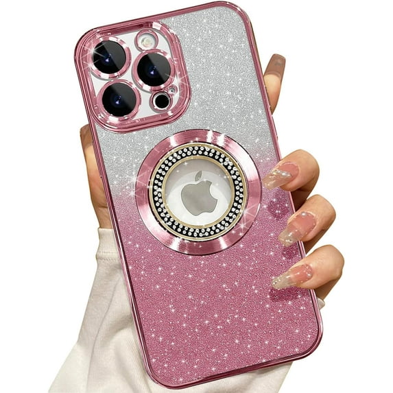 for iPhone 12 Pro Max Magnetic Glitter Case Compatible with MagSafe,Full Protection Slim Shockproof Anti-Scratch Case with Camera Lens Protector Logo View Dust-Proof Net for Women Pink