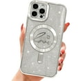 thumbnail image 1 of for iPhone 12 Pro Max Magnetic Glitter Clear Case, [Compatible with Magsafe] Luxury Plating Love Heart Pattern Design, Full Camera Lens Protector Soft TPU Protective Case for Women 6.7"-Silver, 1 of 14