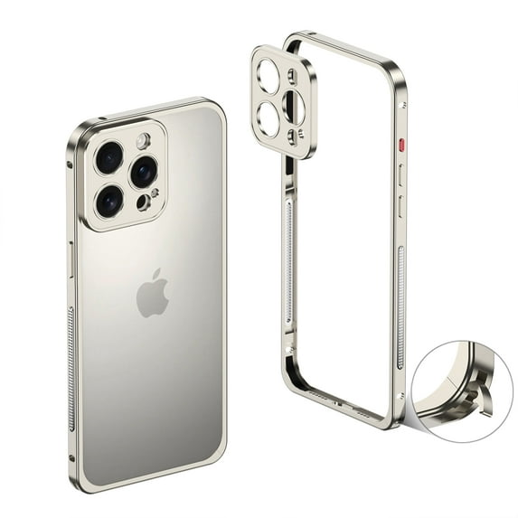For iPhone 12 Pro Max Metal Bumper Phone Case,With Lens Protector,Slim Fit No Back No Frame Backless Metal Bumper 4 Corners Shockproof Rugged Heat Dissipation Frame Phone Case,Titanium
