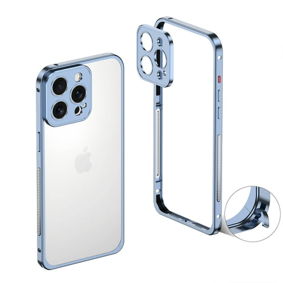 For iPhone 12 Pro Max Metal Bumper Phone Case,With Lens Protector,Slim Fit No Back No Frame Backless Metal Bumper 4 Corners Shockproof Rugged Heat Dissipation Frame Phone Case,Blue
