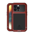 thumbnail image 1 of for iPhone 12 Pro Max Metal + Silicone Case, Heavy Duty Shockproof Rugged Case with Built-in Glass Screen Protector, 360 Full Body Protective Tough Phone Cover for iPhone 12 Pro Max, Red, 1 of 10