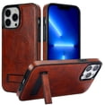 thumbnail image 1 of for iPhone 12 Pro Max PU Leather Back Case, Built-in Invisible Stand [Compatible with Magsafe] Protective Slim Kickstand Anti-fall Phone Cover Compatible with iPhone 12 Pro Max, Brown, 1 of 8