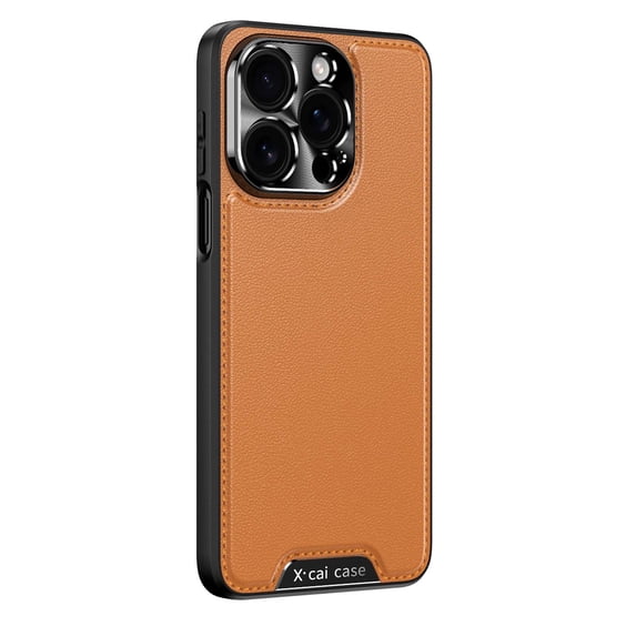 For iPhone 12 Pro Max PU Leather Phone Case,Edge Stitch Along The Frame,Ultra Slim Shockproof Anti-fall Lightweight Premium Soft TPU Bumper Metal PU Leather Hybrid Protective Case,Orange