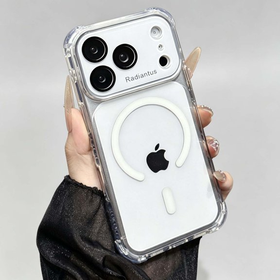 For iPhone 12 Pro Max Phone Case,Compatible with Mag-Safe,With Camera Lens Film,Transparent Back,Four corners Raised Drop Protection,Anti-Scratch Shockproof Non-Slip Hybrid Phone Case,Silver