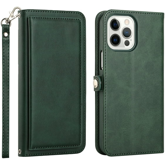 iPhone 12 Pro Max Phone Case, Full Protection Kickstand Wallet Compartments Multi-Function for iPhone 12 Pro Max Phone Case Green