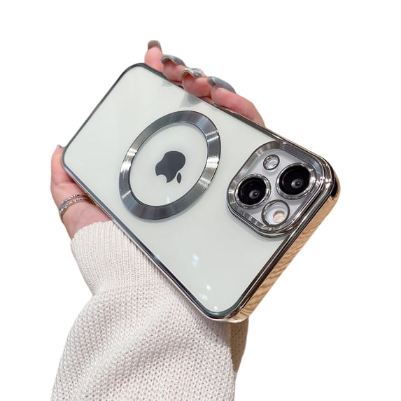 for iPhone 12 Pro Max Phone Case Magnetic Clear Cover for Women Men,Slim Plating Bumper TPU Soft Protective Transparent Back for iPhone 12 Pro Max Compatible with MagSafe Phone Case,Silver