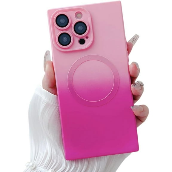 for  iPhone 12 Pro Max Phone Case Magnetic Gradient Hot Pink Case for Women Girls Soft TPU Shockproof Full Camera Lens Protective Cover [Compatible with Magsafe] (Hot Pink)