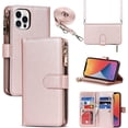thumbnail image 1 of iPhone 12 Pro Max Phone Case Wallet for Women Men with Credit Card Holder, iPhone 12 Pro Max Crossbody Case with Strap Shoulder Lanyard, Zipper Pocket PU Leather Cases,6.7 Inch Rosegold, 1 of 7