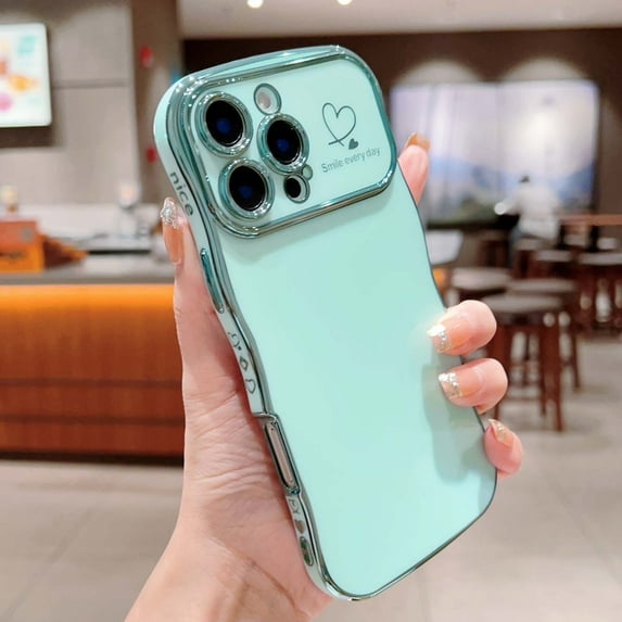 For iPhone 12 Pro Max Phone Case,Wavy Frame Designing,Love Heart Pattern,Luxury Plating Shockproof Anti-fall Soft TPU Ultra Slim Thin Fit Cute Electroplated Phone Case Cover,Green