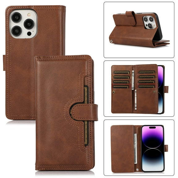 for iPhone 12 Pro Max Phone Case,for iPhone 12 Pro Max Wallet Case RFID Blocking 8 Card Slots Holder & 1 Cash Pocket & 1 Outer Pouch,Wrist Strap,Shockproof Leather Magnetic Flip Stand Cover,Coffee