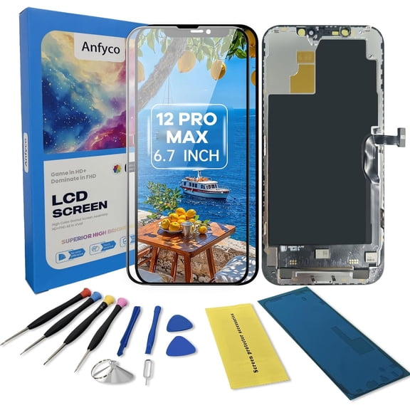 for iPhone 12 Pro Max Screen Replacement Kit,6.7" LCD Display 3D Touch Digitizer Assembly with Repair Tools/Frame Adhesive and Screen Protector Kit (Model A2342, A2410, A2412, A2411)