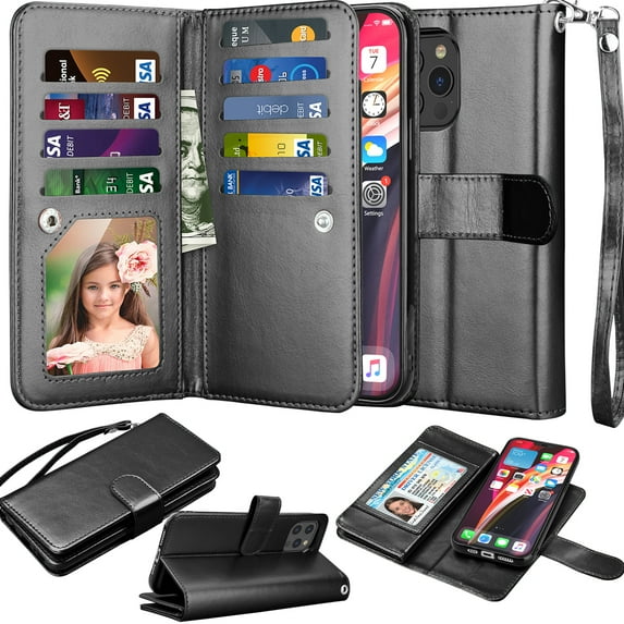 iPhone 12 Pro Max Wallet Case (6.7" 2020),Takfox PU Leather Folio Flip Cover Credit Card Holder With Kickstand Lanyard Magnetic Phone Cover for iPhone 12 Pro Max-Black