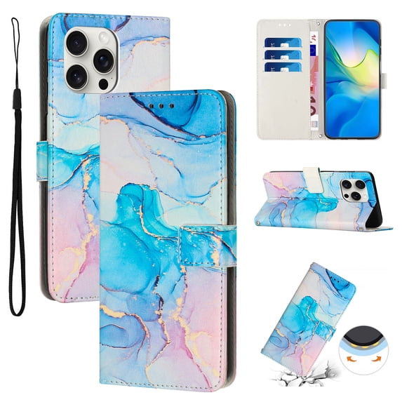 for iPhone 12 Pro Max Wallet Case with Card Holder,Women Men RFID Blocking PU Leather Flip Cover Wrist Strap Magnetic Closure Credit Card Slots Marble Patterned Book Style Phone Case,Green