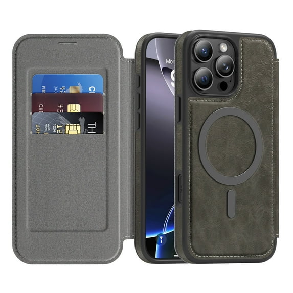 for iPhone 12 Pro Max Wallet Case, Compatible with MagSafe, Support Wireless Charging, Slim Fit Premium PU Leather Flip Folio Cover with Card Slots Case Wallet for iPhone 12 Pro Max - Gray