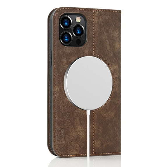 iPhone 12 Pro Max Wallet Case with RFID Blocking Card Slots Kickstand Magnetic Closure, Protective PU Leather Shockproof Cover Compatible with Magsafe For iPhone 12 Pro Max,Brown