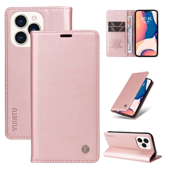 for iPhone 12 Pro Max Wallet Case with RFID Blocking Credit Card Holder,Classic Vegan PU Premium Leather Folio Magneitc Flip Kickstand Shockproof Cover for iPhone 12 Pro Max Phone case,Rosegold