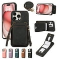 thumbnail image 1 of for iPhone 12 Pro Max Wallet Case with Shoulder Lanyard Strap, Crossbody Phone Case with Card Holder Slots for Women Girls, Luxury PU Leather Flip Stand Purse Cover Shockproof Case, Black, 1 of 9