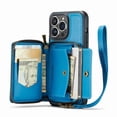 thumbnail image 1 of iPhone 12 Pro Max Wallet Case with Strap,  Magnetic Back Zipper Case with RFID Card Holder, Leather Handbag Case for Women Protective Case Compatible with iPhone 12 Pro Max, Blue, 1 of 7