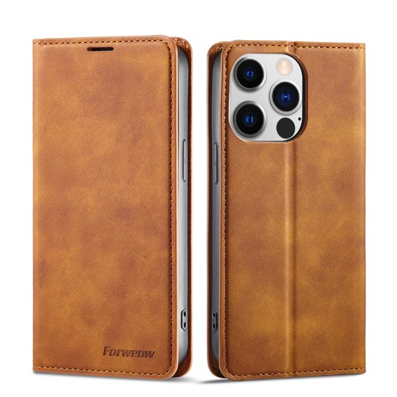 iPhone 12 Pro Max Wallet Case iPhone 12 Pro Max Luxury PU Leather Case, Book Folding Flip Retro Case with Kickstand, [RFID Blocking] Credit Card Slot Magnetic Closure Protective Cover, Brown
