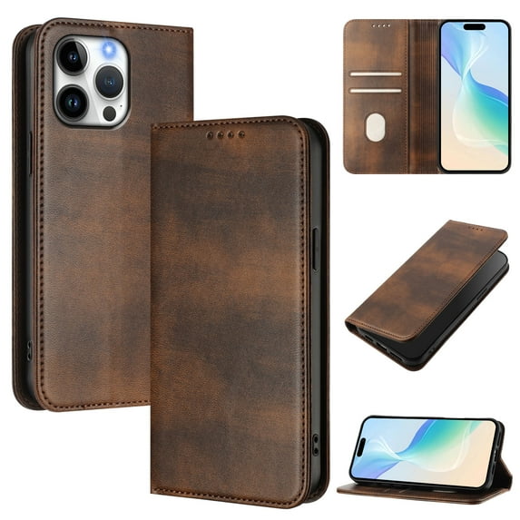 for iPhone 12 Pro Max Wallet Rugged Case, Premium PU Leather RFID Blocking Card Slots Kickstand Classic Full Body Protection Magnetic Function Durable Phone Cover for iPhone 12 Pro Max, Brown