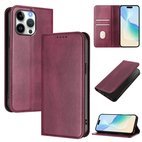 for iPhone 12 Pro Max Wallet Rugged Case, Premium PU Leather RFID Blocking Card Slots Kickstand Classic Full Body Protection Magnetic Function Durable Phone Cover for iPhone 12 Pro Max, Winered