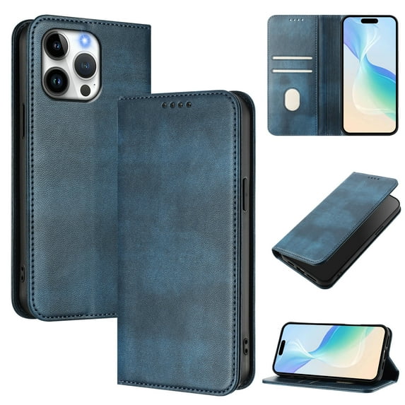 for iPhone 12 Pro Max Wallet Rugged Case, Premium PU Leather RFID Blocking Card Slots Kickstand Classic Full Body Protection Magnetic Function Durable Phone Cover for iPhone 12 Pro Max, Blue
