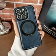 thumbnail image 1 of for iPhone 12 Pro PU Leather Back Cover with Ring Kickstand, Shock-Absorbent TPU Protective Case Cover, Classic Anti-Scratch Anti-Fingerprint Non-Slip Wireless Charging Compatible, Darkblue, 1 of 7