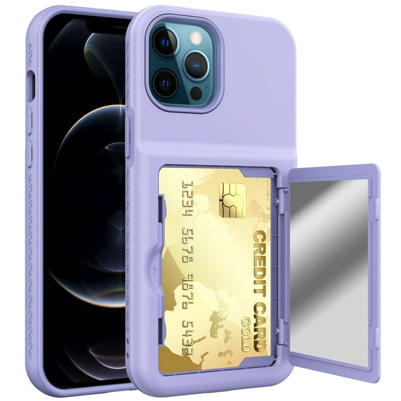 iPhone 12 Pro Wallet Case, iPhone 12 Case, Dteck Card Holder Cover with Hidden Mirror Dual Layer Shockproof Heavy Duty Protection All-Round Armor Protective Case for iPhone 12 / 12 Pro, Light Purple