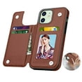 thumbnail image 1 of iPhone 12 Pro / iPhone 12 Wallet Case, iPhone 12 PU Leather Case, Njjex PU Leather Slim Folio Flip Kickstand Shockproof Cards Holder Wallet Case Cover -Brown, 1 of 11