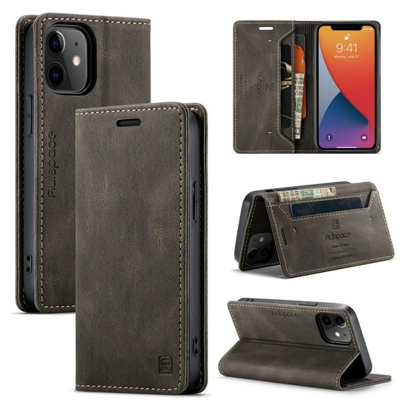 iPhone 12 Pro Wallet Case, iPhone 12 Case, Dteck Leather Flip Wallet Case with RFID Blocking Card Slot Magnetic Closure Folio Phone Case for Apple iPhone 12 Pro / iPhone 12 6.1 inch, Coffee