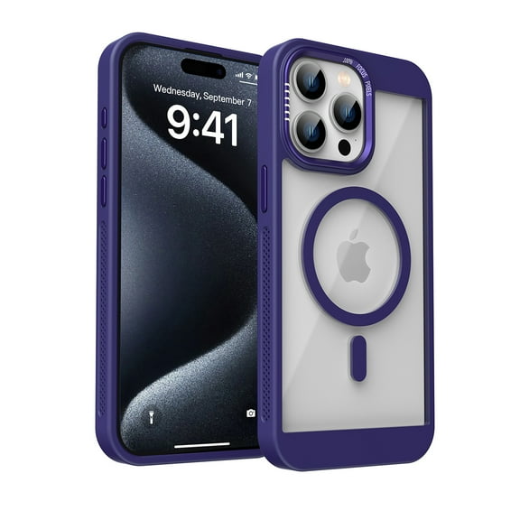 for iPhone 12 Pro / iPhone 12 6.1" Clear Case with Magnetic Ring, Mesh Breathable Heat Dissipation Hole Slim Phone Case, Military Grade Protection Non-Yellowing Transparent Cover, Purple