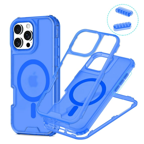 for iPhone 12 Pro / iPhone 12 6.1" Magnetic Case [Support Wireless Charging] Translucent Candy Color Phone Case Slim Shockproof Triple-Layers Rugged Protective Cover, Blue