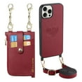 thumbnail image 1 of For iPhone 12 Pro / iPhone 12 6.1" Wallet Case with Love Pattern - Crossbody Design with Adjustable Shoulder Strap, Secure Zipper Purse, Easy-Access Zipper Card Slot Phone Cover, Red, 1 of 11