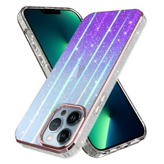 iPhone 12 Pro / iPhone 12 Case, Rosebono Bling Glitter Sparkle Laser Purple Ultra Transparent Fashion Cute Colorful Skin Cover ShockProof Case for iPhone 12 / 12 Pro